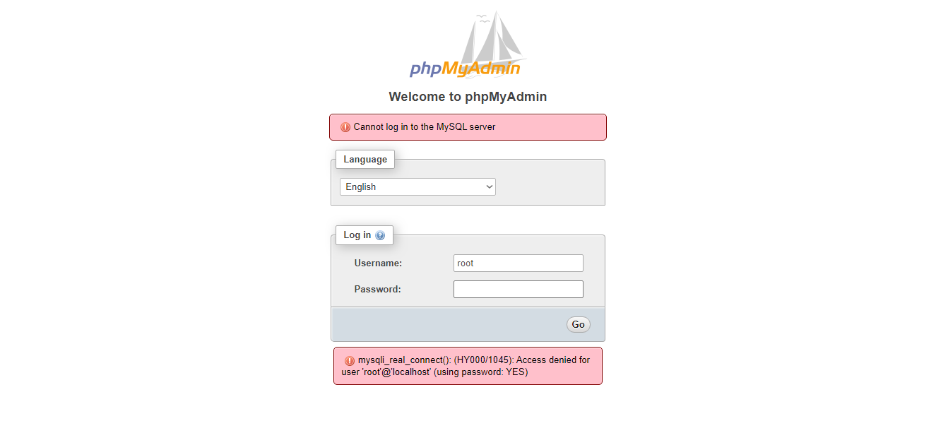 Создайте пароль root для phpmyadmin