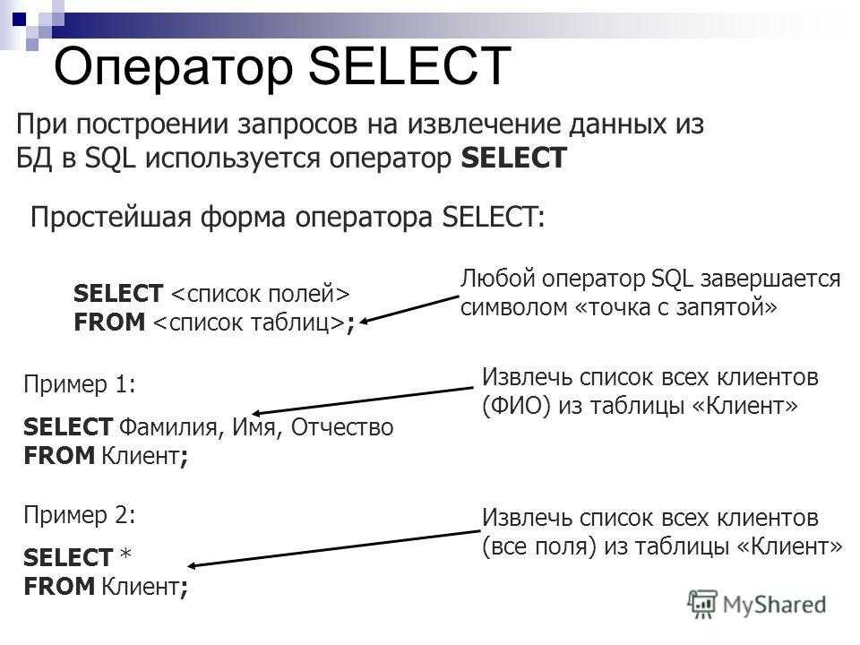 Sql select и запросы на выборку данных