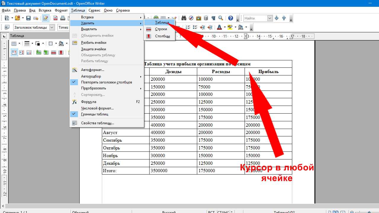 Как в опен офисе убрать. Опен офис таблицы. Как удалить таблицу в опен офис. Удаление таблицы. Как сделать таблицу в опен офис.