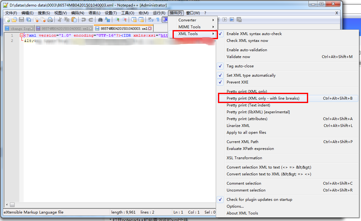 Как автоматически форматировать / отступ xml / html в notepad++