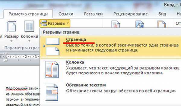 Где разрыв страницы. Разрыв страницы в Ворде 2010. Вставка разрыв страницы в Ворде. Разрыв между листами в Ворде. Разрыы страницы в Верд.