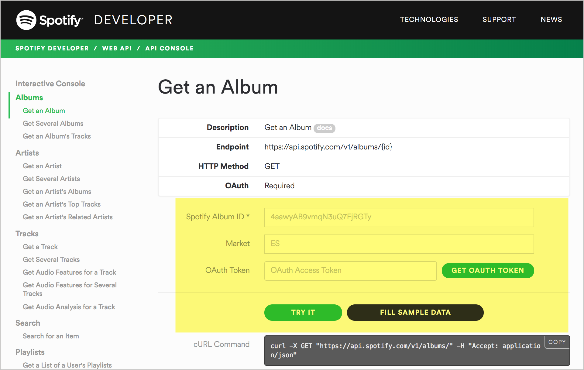 Spotify stats API. Spotify for artists. API doc example Word.