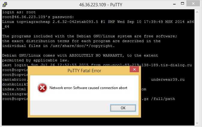 Программа на вашем компьютере разорвала хост соединение. Ошибка Putty Network Error connection timed out. Ошибка нетворк. Network Error software caused connection abort Putty. Ошибка Network connection Error.