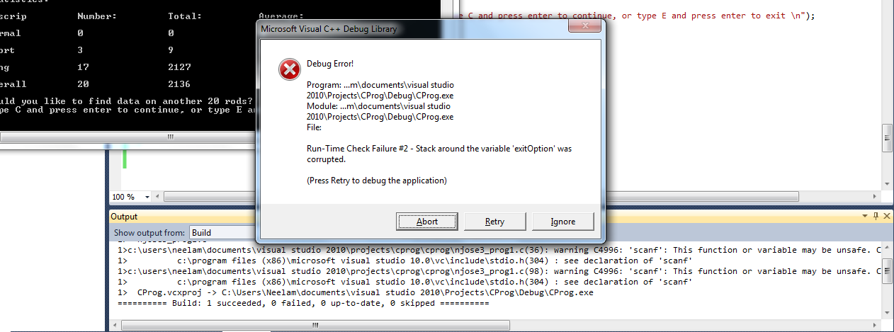 Debug error c. Ошибка визуал студио. Стек в Visual Studio. Ошибка переполнения стека. Overflow Error.