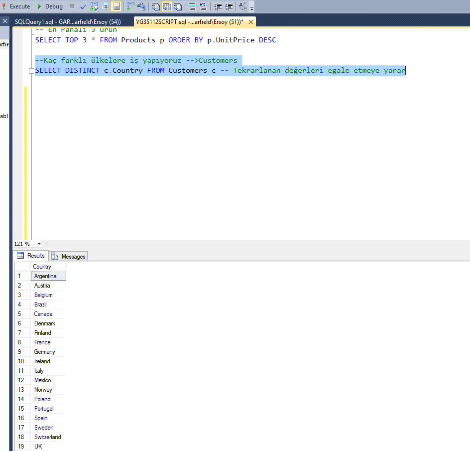 Sql select distinct statement