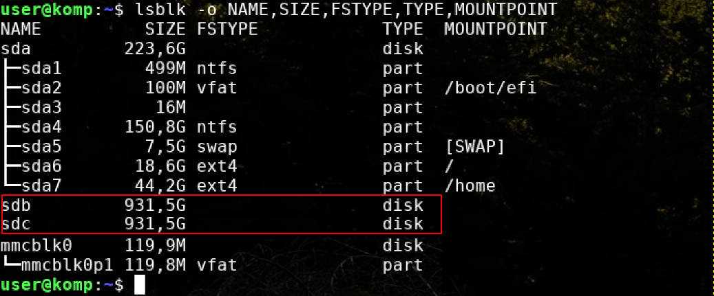 Size name. Adapter 1 Disks information Port Disk name Size Speed.